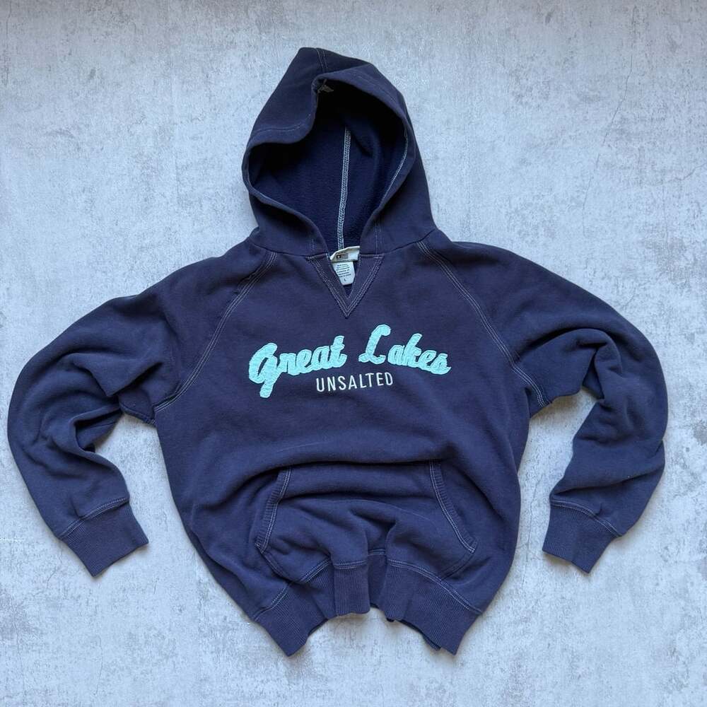 Vintage Great Lakes Unsalted Hoodie Size L Navy Blue
